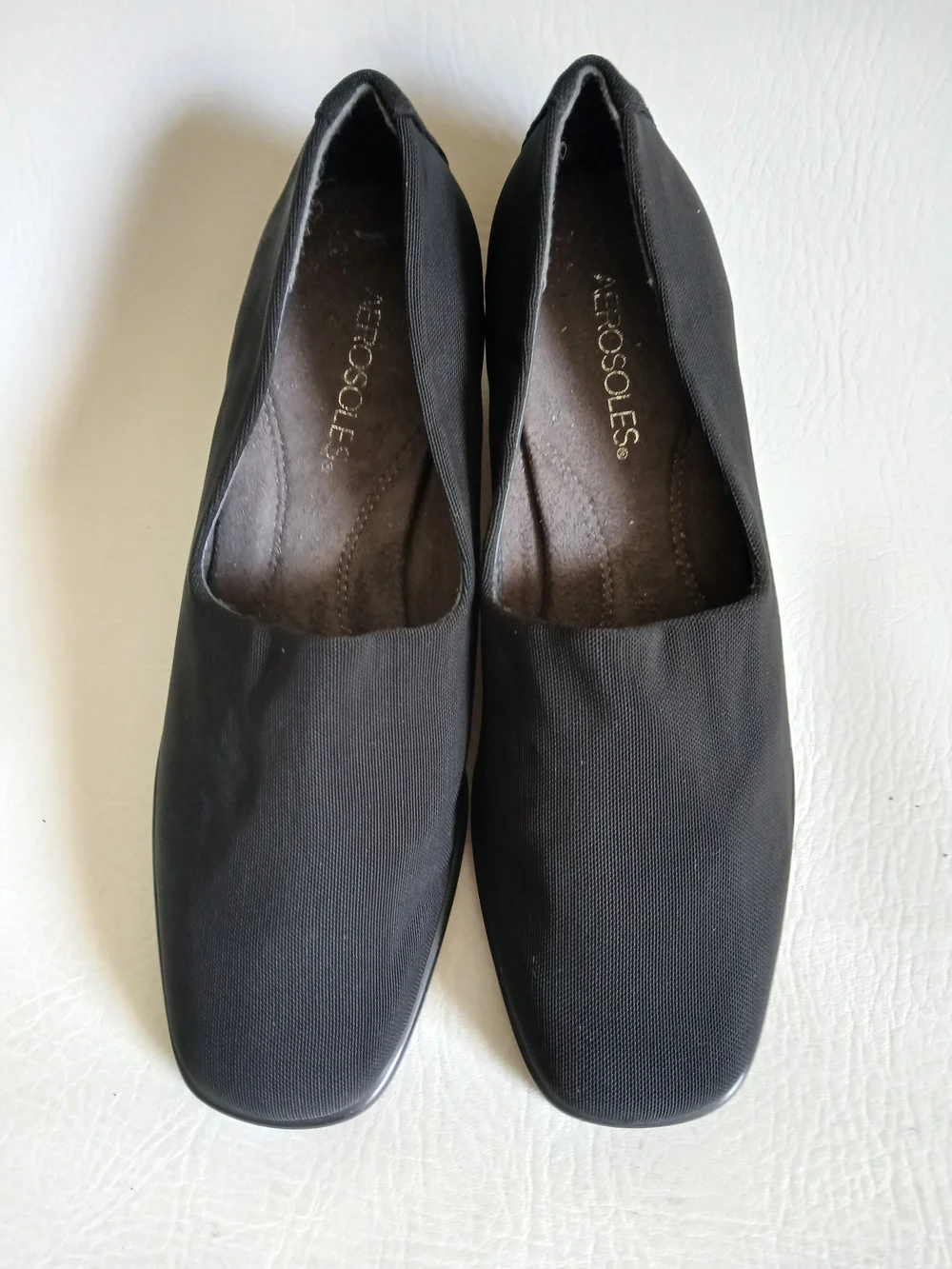 AEROSOLES Black Slip-On Wedge Loafers Microfabric Sz8M
